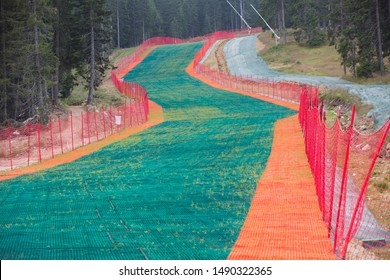 Artificial Summer Ski Slope On The Mountain