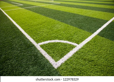 Artificial turf soccer field, a corner marker line