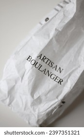 Artisan Boulangerie (Bakery) Paper Bag with Bread. Tradirional French Pastry.