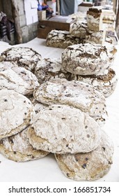 Artisan Bread Shop On The Street, Detail Of A Market With Traditional Bread, Classic Food Life