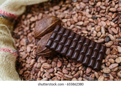 Artisan Chocolate Making, Beans And Tiled Bitter Choco