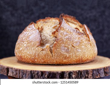 Artisan loaf of traditional Homemade sourdough Boule bread with crust on a wooden board - Shutterstock ID 1251450589