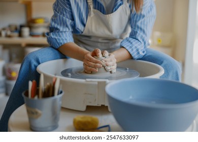 Artisan Pottery The Beautiful Art of Crafting Unique Clay Creations on the Pottery Wheel - Powered by Shutterstock