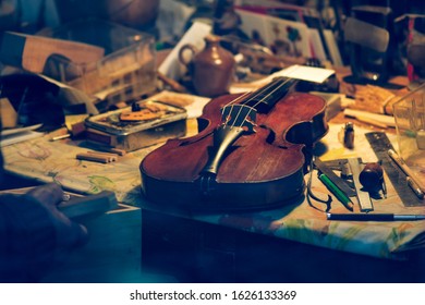 Artisan Table, Violin Maker. Vintage