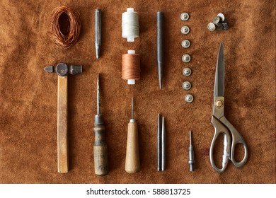 Artisan Tools Working Leather Hammer Scissors Stock Photo 588813725 