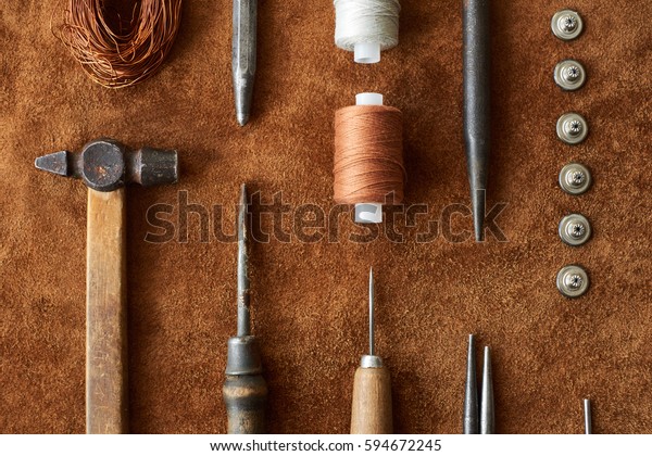 Artisan Tools Working Leather Hammer Scissors Stock Photo (Edit Now ...