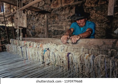 Artisan Weaver Makes A Beautiful Piece Of Alpaca Wool. October 13, 2012, Caraz Peru.