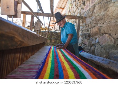 Artisan Weaver Makes A Beautiful Piece Of Alpaca Wool. October 13, 2012, Caraz Peru.