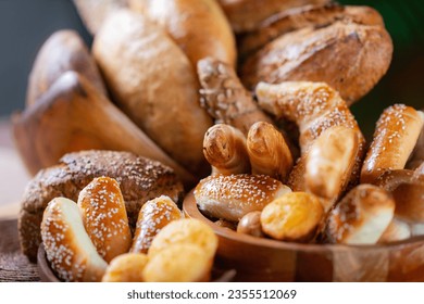 Artisanal Bakery Delights. Close-Up of Breads and Baked Goods