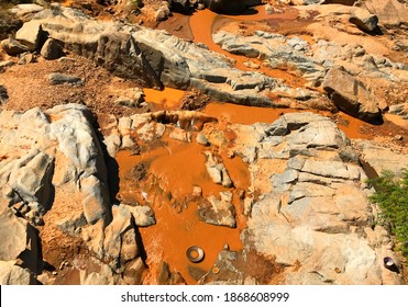 Artisanal Gold Mining Near Antsirabe, Madagascar. Miners Wash Extracted Soil As They Pan For Go Tsiribihina River. Ore Mineral Extraction. Golden Deposits In Western Madagascar, Africa. 