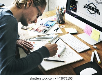 Artist Creative Designer Illustrator Graphic Skill Concept - Shutterstock ID 443973103