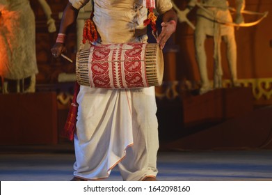 Artist Perform With Indian Music Instrument 'Dhol' In Open Stage Festival,DHOL Also Known As Drum Is Made Up Of Wood And Leather ,can Produce A Nice Beating Sound With Folk Song 'Bihu' Of Assam,India