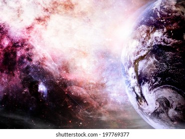 Artist Rendition Of Earth And Galaxy At Creation (Collage Images From Www.nasa.gov.)