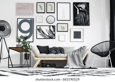 Artistic Black White Living Room Wooden Stock Photo 683190529