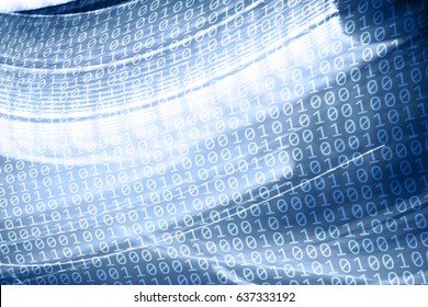 Artistic blue colored information superhighway computer binary numbers data travel background.