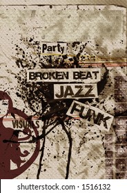 Artistic Grunge Flyer Design On Aged Paper With Ink Bolt, Broken-beat, Funk, Nu Jazz,eroded, Rusty, Just Ad Your Text