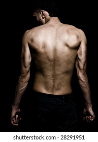 Artistic Grunge Image Of Man With Muscular Lean Back