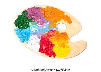 Artistic palette with colorful paints