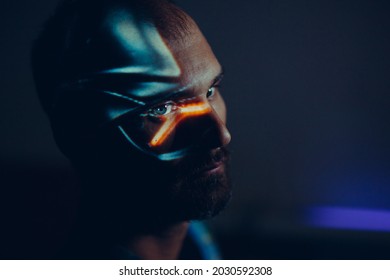 Artistic Portrait Of A Man Face In Light Paint Projection