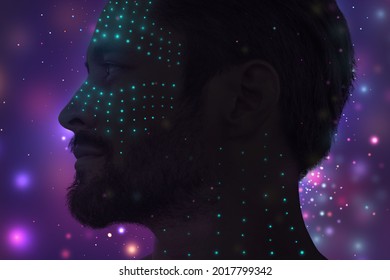 An artistic profile silhouette of a man digitally manipulated and modified 