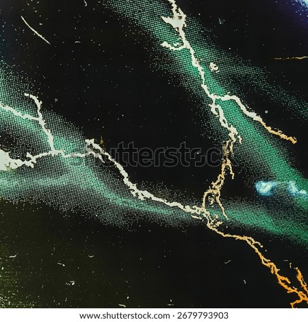 it is an artistic representation of lightning or crack patterns on a dark surface, with a halftone effect visible in the green areas.