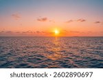 Artistic sea skyline nature. Amazing sunrise beach landscape. Panorama of ocean water surface seascape horizon. Abstract calm colors, sunset sky sunlight tranquil relax summer background peace freedom