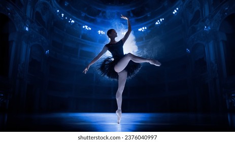 Artistic, tender, beautiful young woman, professional ballet dancer in motion, dancing on theater stage with spotlights. Concept of classical dance, art and grace, beauty, choreography, inspiration - Powered by Shutterstock