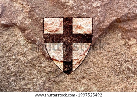 Artistic Teutonic Order cross icon isolated on weathered solid rock wall background, symbol of the Order of Brothers of the German House of Saint Mary in Jerusalem, culture, history and religion