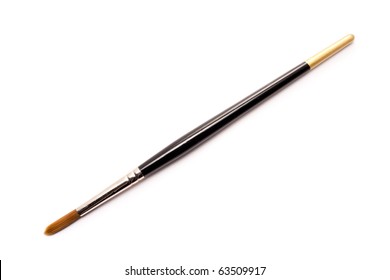 Artists Paint Brush Black with  Gold Tip Isolated on White Background