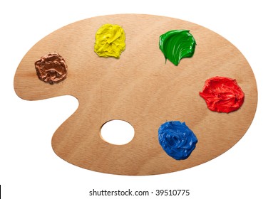 Artist's palette with multiple colors isolated