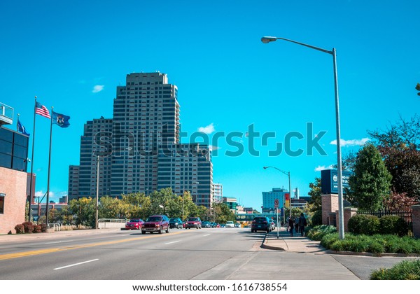 Artprize 8 - Grand Rapids, MI /USA -\
October 10th 2016: Shot of entering downtown Grand Rapids Michigan\
from Fulton Street on the west side of the Grand\
River
