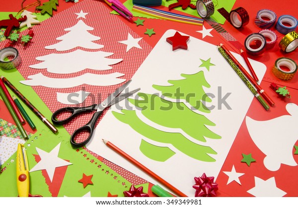 Download Arts Craft Supplies Christmas Red Green Stock Photo Edit Now 349349981 PSD Mockup Templates