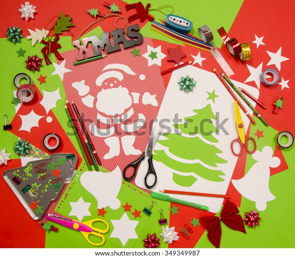 Download Arts Craft Supplies Christmas Red Green Stock Photo Edit Now 349349987 PSD Mockup Templates