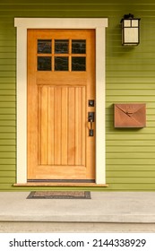 Arts And Crafts Style Wooden Front Door Entrance To Home