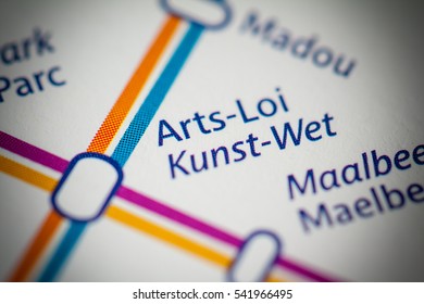 Arts-Loi Station. Brussels Metro Map.