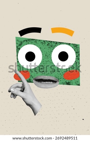 Artwork 3D collage trend template of portrait face eyes watch shocked hand finger up mouth open cartoon character mood sketch expression