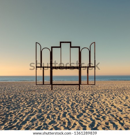 Artwork 'Altar' on the beach of Oostende, Belgium. This frame is modeled after the famous painting 