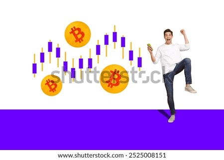 Artwork collage image of crazy cool nice glad man celebrating victory isolated on creative drawing background