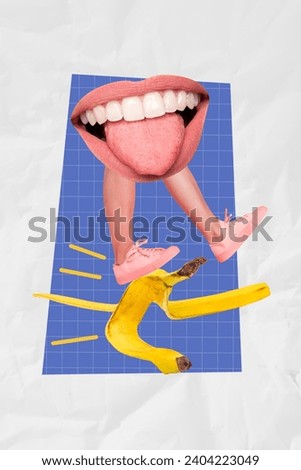 Artwork collage image of funky person walking slipped up banana peel falling down isolated on drawing background