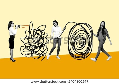 Artwork collage sketch of people solving working tasks dilemmas isolated on drawing background