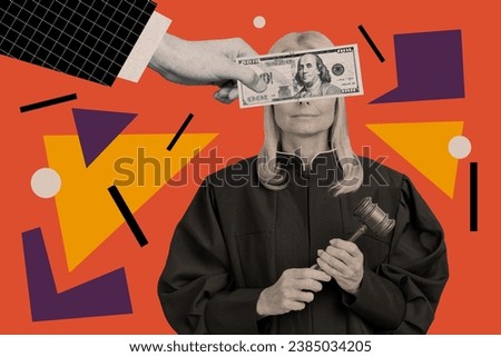 Artwork magazine collage picture of arm giving bribe corrupted judge isolated drawing background