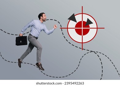 Artwork magazine collage picture of hurrying worker running achieving success isolated grey color background - Shutterstock ID 2395492263