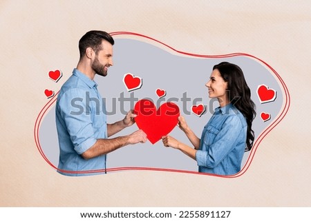 Artwork magazine collage picture of smiling guy giving lady 14 february postcard isolated drawing background