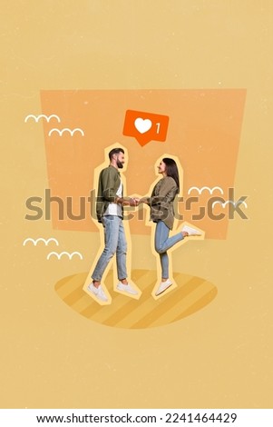 Artwork magazine collage picture of sweet happy smiling couple celebrating 14 february isolated drawing background