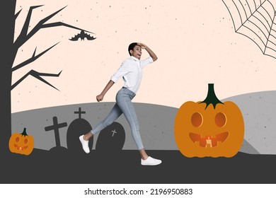 Artwork Magazine Picture Of Scary Funny Lady Guy Running Dark Cemetery Isolated Drawing Background