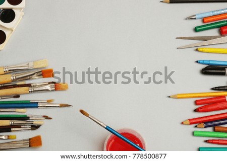 artwork workplace creative accessories art tools stock photo edit