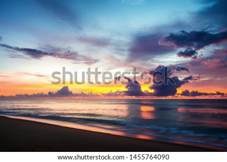 Arugam Bay, Sri Lanka. Sunset over the Indian ocean at Arugam Bay in Sri Lanka with colorful cloudy sky
