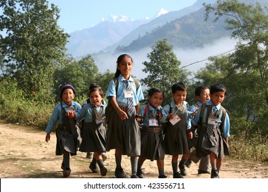 ARUGHAT, NEPAL - November 3, 2008 Group of Nepalese children go to school.