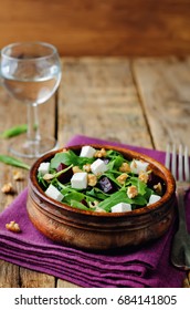 Arugula Beet Goat Cheese Walnuts Salad. Toning. Selective Focus