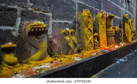 Arunacheshvara Temple Nagas. Candle Flame Close-up In The Indian Shiva Temple. Spiritual, Mystical And Religious Traditions Of India, Pooja. Beautiful Bright Festive Lights. Puja In Tamil Nadu. 